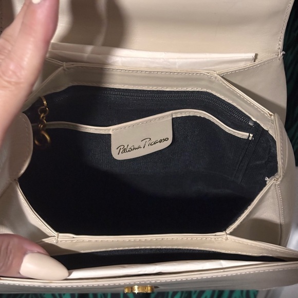Paloma Picasso vintage Dead stock gold plated cream leathered shoulder bag - Picture 12 of 16
